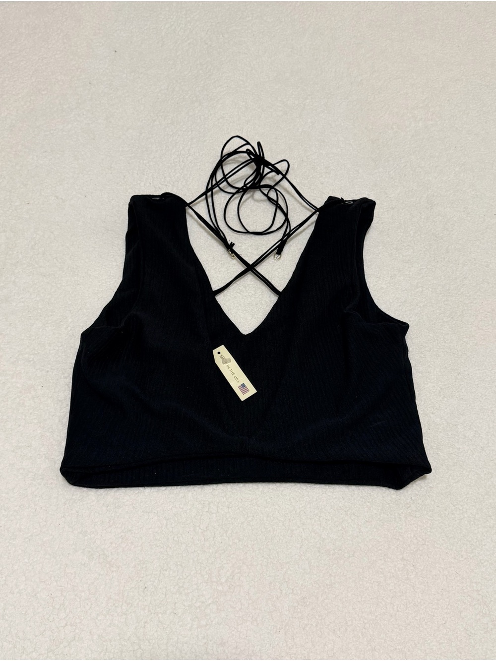 Nicki Minaj Black Ribbed V-Neck Lace-Up Crop Camisole